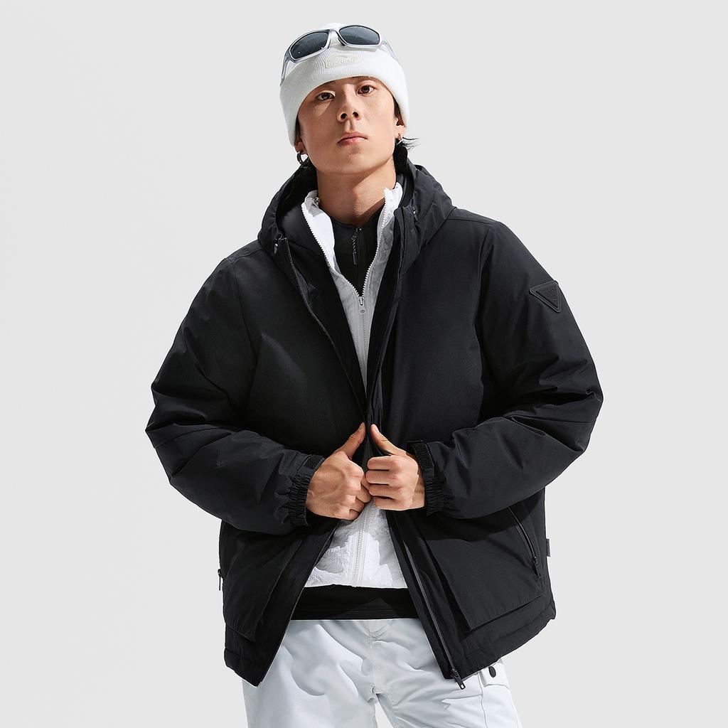 Li Ning Seria Kurtek Puchowych Hot Pot Ciepła na Podczerwień Z Kapturem Litera Wszechstronna Odporna na Zimno Casualowa Z Nadrukiem Zapinana na Zamek Zimowa Kurtka Puchowa Męska Kurtka AYMU223-1