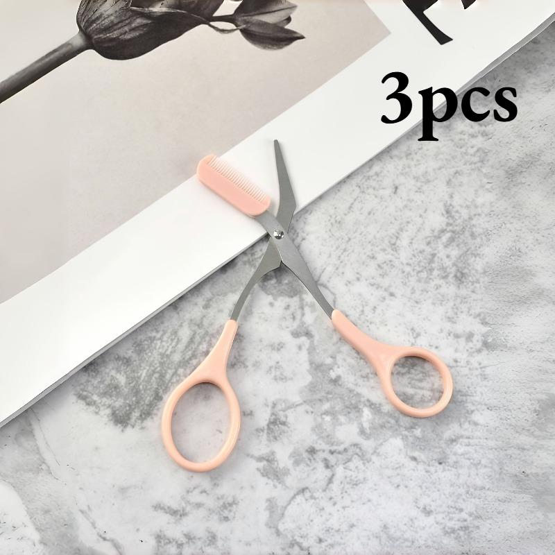 1/3pcs Built-in Comb Eyebrow Scissors - Pink Stainless Steel Precision Tool, Professional Brow Shaping for Home & Salon Grooming