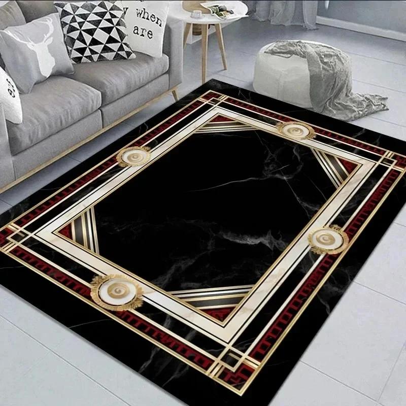 Elegant Black Gold Marble Rug Decorative Carpet for Living Room Large Area Floor Mat Non-slip Doormat for Hallway Bedroom