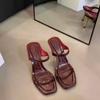 2025 summer new Internet celebrity sexy high-heeled sandals women wear leopard print square head open toe word with stiletto sandals