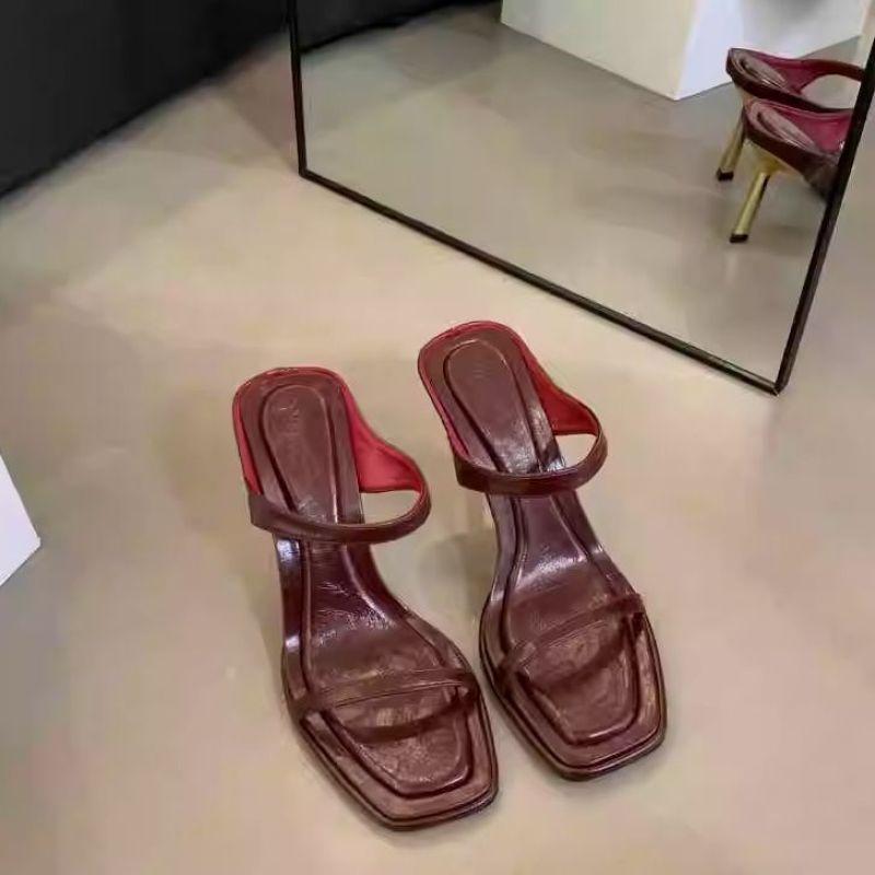 2025 summer new Internet celebrity sexy high-heeled sandals women wear leopard print square head open toe word with stiletto sandals