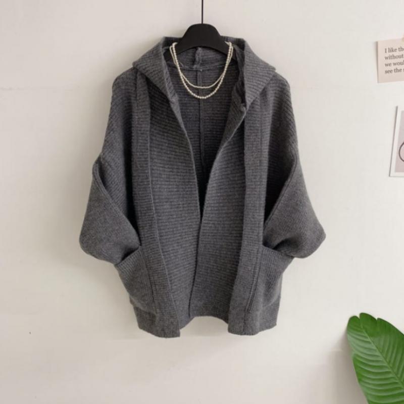 Honey J Retro Mill Loose Fit Hooded Open Knit Cardigan  2color 