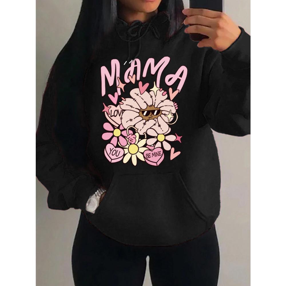 Mama Love You Beautiful Flower Pattern Hoodies Women Casual Comics Clothing Harajuku Y2K Hoody Autumn Fleece Woman