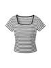 YJACK W_Stripe Square Neck Rib Binding Short Sleeve T-Shirt (180Gsm) Ljt1640S