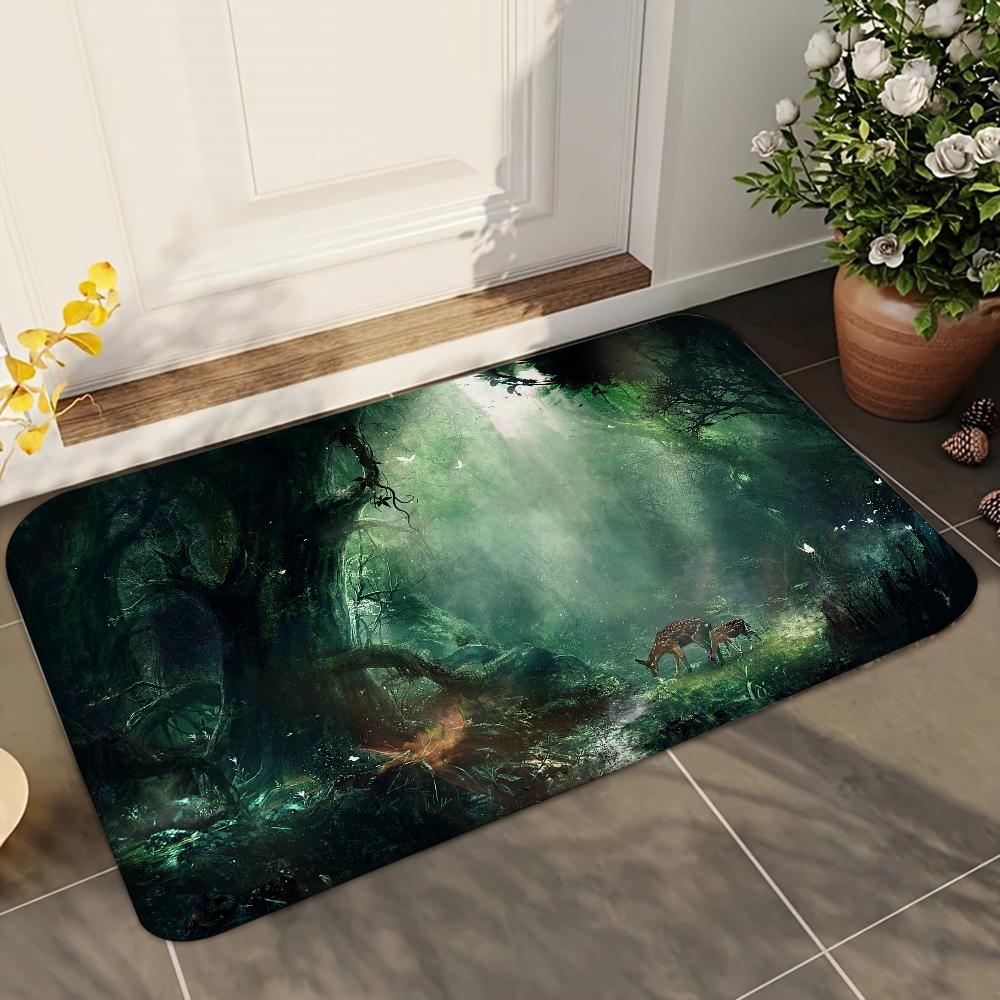 1pc Forest Tree Jungle Animal Landscape Absorbent Mats Anti-Slip Mats Home Decor Supplies Carpets Home Kitchen Floor Mats