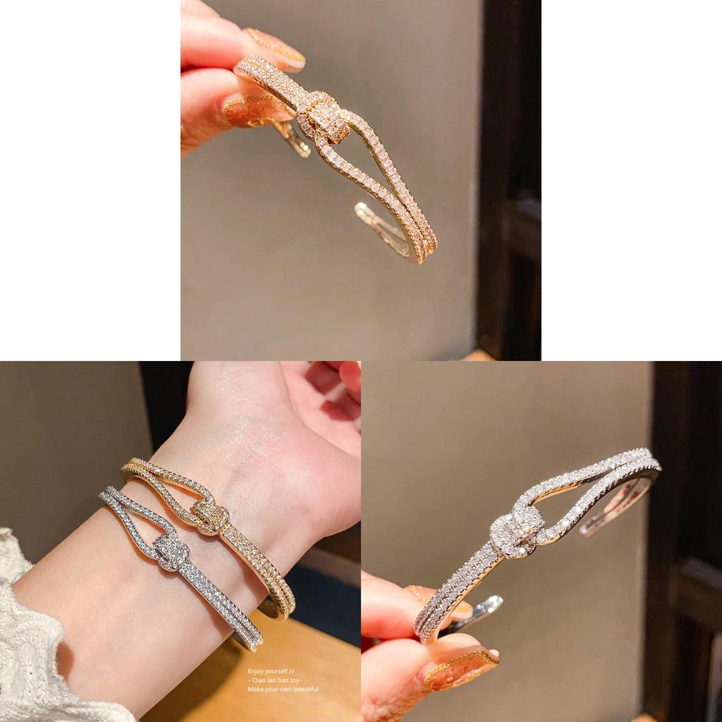 Copper Zirconia Interlocking Open Bracelet For Ladies Trendy Fashion Accessories
