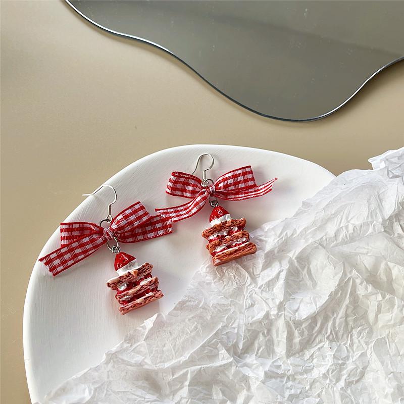 Korean Cartoon Strawberry Cupcake Stud Earrings - Cute Girly Bow Design