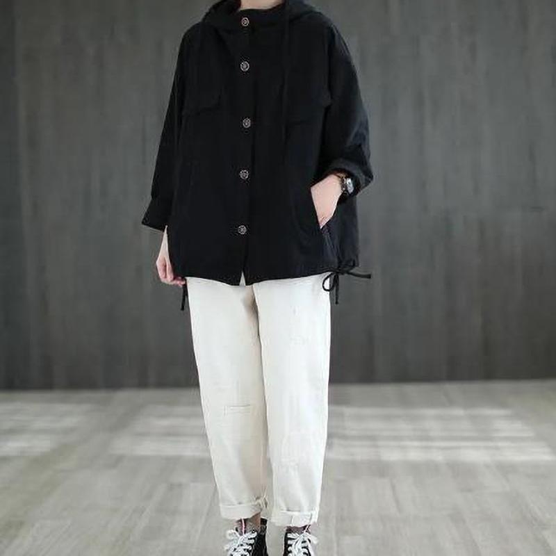 Plus Size Oversize Jackets Women Spring Hooded  Jacket Cotton Black Coat Coat Fashion Red Black
