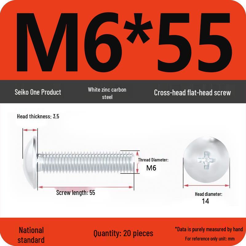 White Zinc M3-M6 Phillips Flat Head, Pan Head, and Mushroom Head Machine Screws