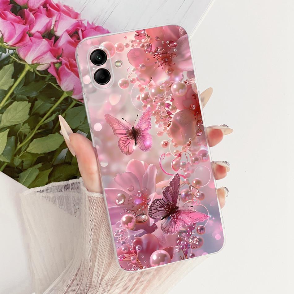 For Samsung Galaxy A04 A04e A042F A405F Cute Flower Butterfly Cat Painted Case For Samsung A04 04e Soft Silicone TPU Phone Cases