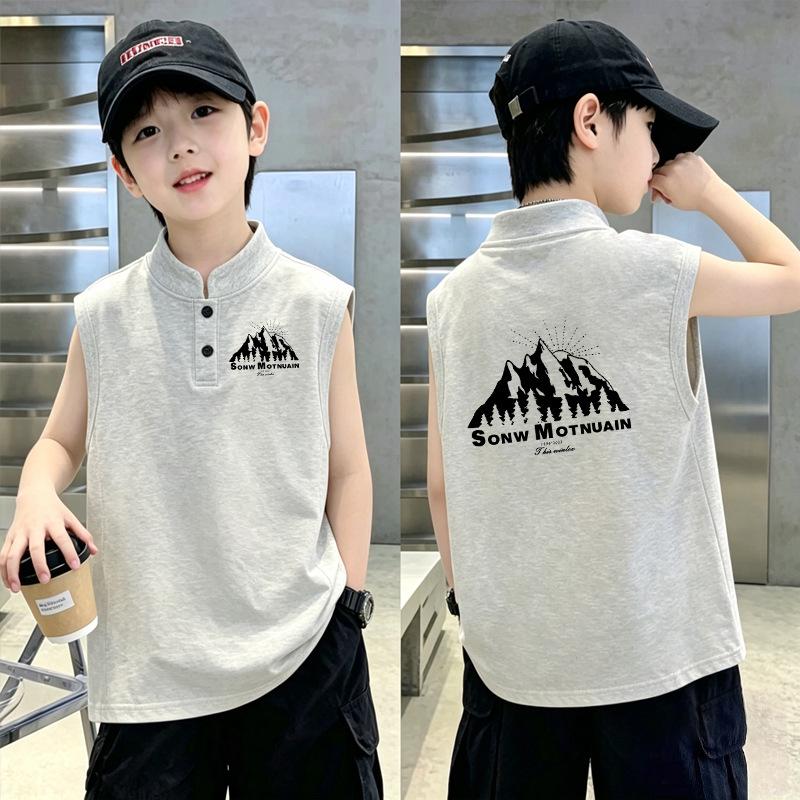 Korean Style Stand-Up Collar Polo Vest T-Shirt for Boys, Sizes 6-12, Summer Cool New Arrivals