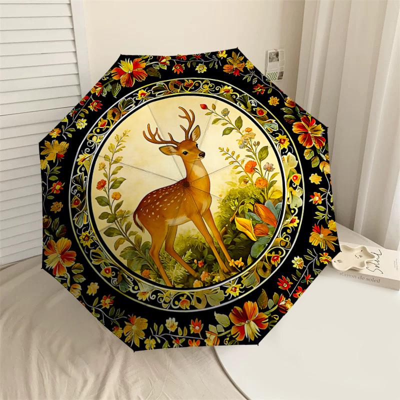 

1PC Deer Floral Umbrella-8-Rib Reinforced, Automatic Open, Lightweight & Durable, Cute Fashion Accessory for Outdoor-W150