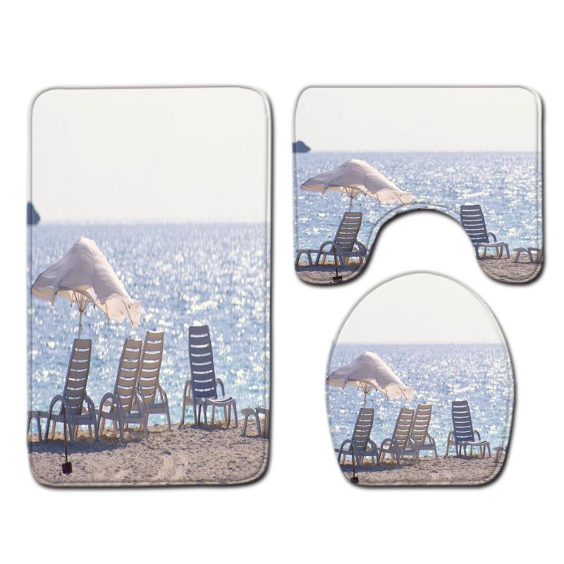 Badezimmermatten Dreiteiliges Badezimmer-Toilettenmatten-Set Badezimmer Rutschfeste Matten Strandlandschaft Stil Matten