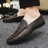 Round Toe Flat Slip-on Men's Leather Shoes 2025 Trend Classic Original Retro In Promotion Fashion Social Adults Male Casual Shoe