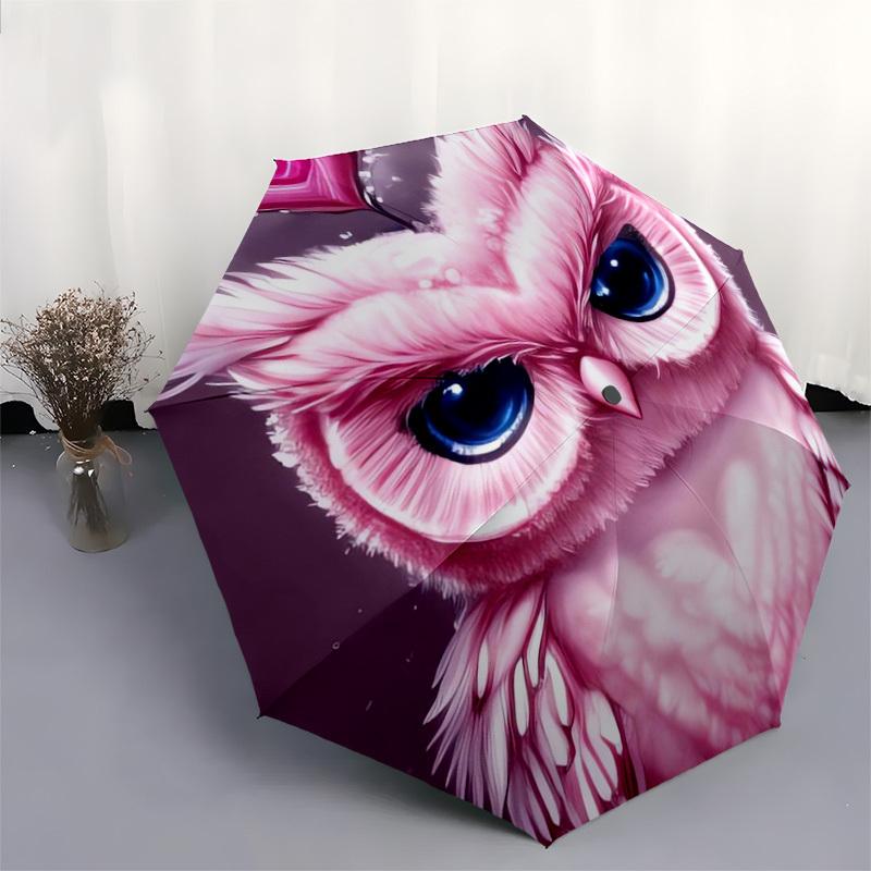 1pc Pink Owl with Heart Umbrella with Plastic Handle,Suitable for All Seasons Home Travel Outdoor UmbrellaDD719