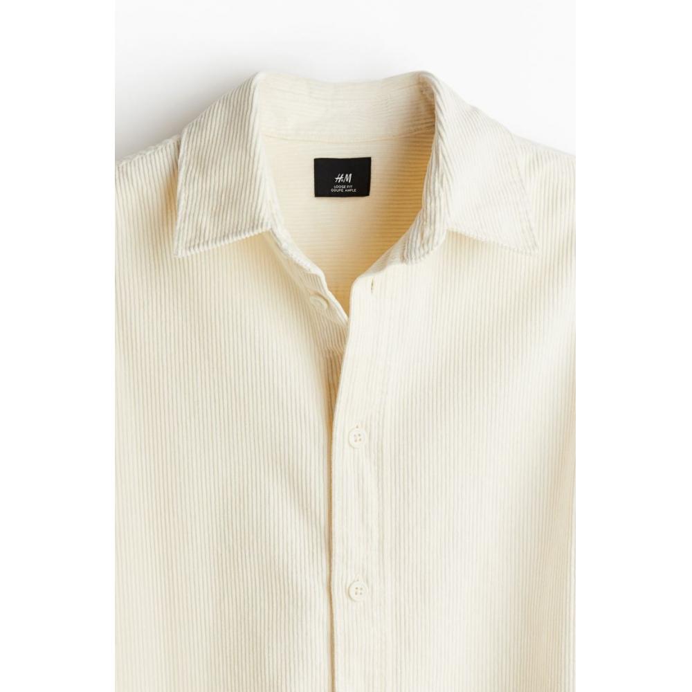H M Corduroy sHirt Loose Fit wHite
