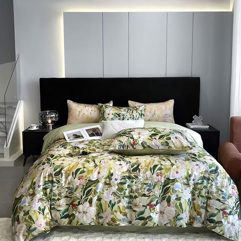 100% Egyptian Cotton Bedding Set 800TC Duvet Cover Set with Bed Sheet and Pillowcase, Vintage Oil Printing Style, Luxury Sheets