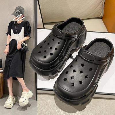 Women's Baotou Platform Trend Heighten Hole Shoes Outdoor Non Slip Lightweight Comfortable Sandals Hawaii Casual Half Shoes
