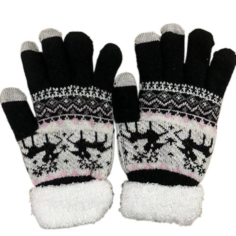 Thickened Full Finger Gloves Deer Winter Mittens Fashion Christmas Knitted Gloves Autumn