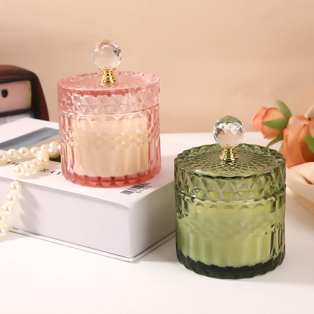 Vertical Transparent Colored Glass Candle Cup Aromatherapy Candle Yurt Ornaments Candlestick Aromatherapy Cup Decorative Jar