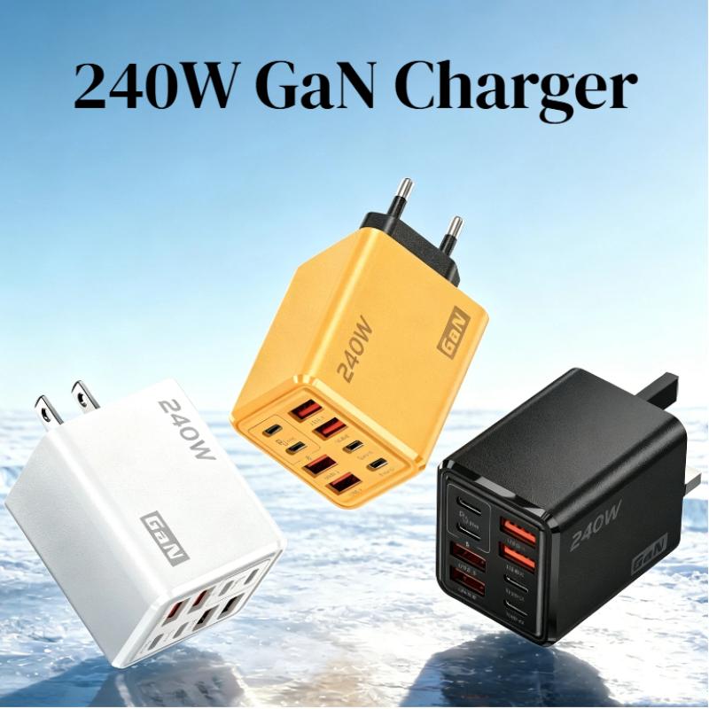 1Pcs 8 In 1 Fast Charging Phone Charger Power Adapter 240W Gan Usb C Charger Type C Eu/Us/Uk Plug Wall Charger For Phone