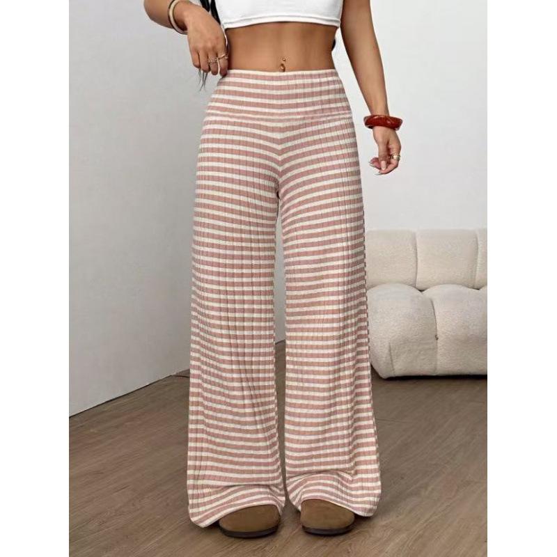 Cross-border Women's New Casual Striped Knitted Women's Straight Trousers