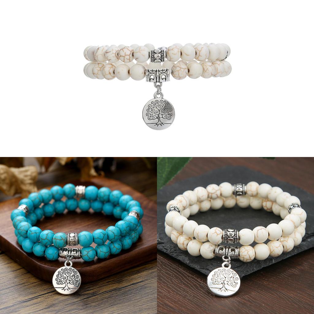 Set Braccialetto con Perline e Ciondolo Albero della Vita con Turchese per Souvenir di Viaggio