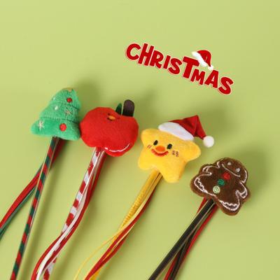 Christmas Cat Teaser Wand Interactive Toy Cartoon Apples Christmas Tree Star Gingerbread Man Plush Rod for Cats Safe Material Pet Supplies
