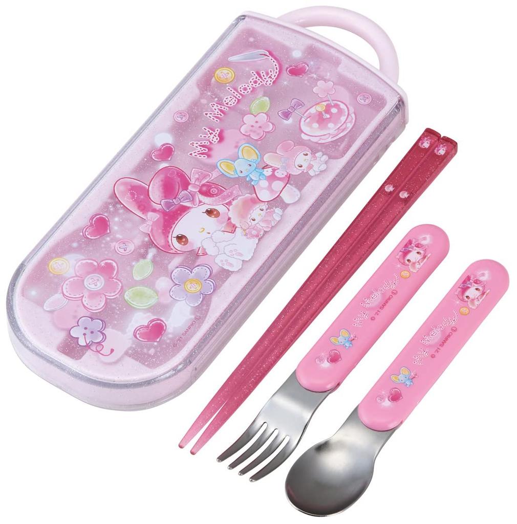 Skater Antibacterial Slide Trio Set Lunch Box and Fork My Kirakira Made in Japan Children's (TACC2AG-A) - Chopsticks, Spoon, - Melody, Doll, Sanrio,
