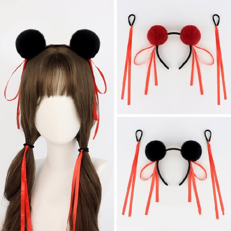 Fashionable Buns Headband Hair Tie With Soft Furry Pompoms Lovely Bowknot Buns Hairhoop For Casual and Cosplay Event