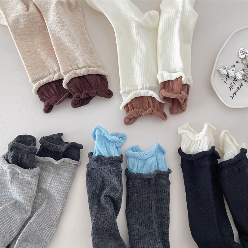 Korean INS style Angora Red black Faux Two-piece Color-matched Stockings Seamless Pure Cotton Mid-calf Socks Without Bones 1pair