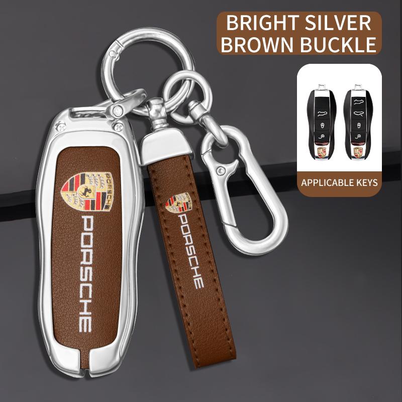 AAOM1 3/4 Buttons Zinc Alloy Leather Car Key Case Key Shell For Porsche Cayenne 911 996 Macan Panamera Boxster 986 987 981 Sticker