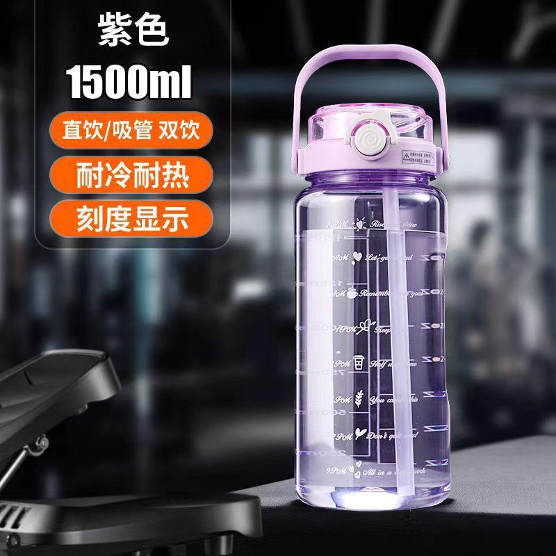 Water bottle large capacity plastic cup with straw double drinking cup summer portable fitness sports water cup plastic cup