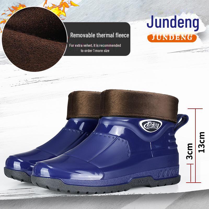 Men's Waterproof Short Rain Boots with Cotton Lining - Non-Slip Winter Wading Shoes