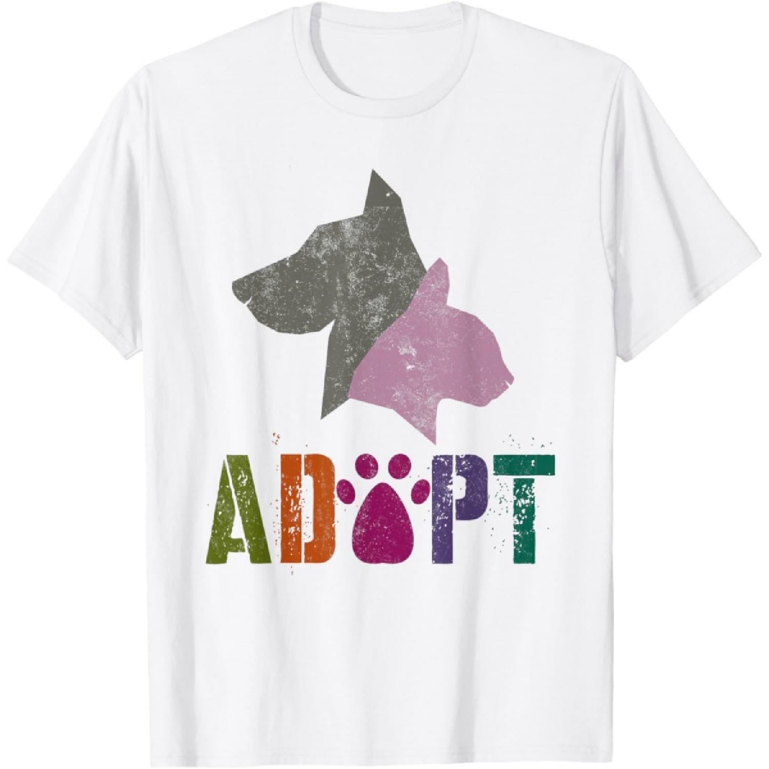 Vintage ADOPT Animal Rescue Shelter Cat Dogs Adoption Foster T-Shirt for Men Women Kids S