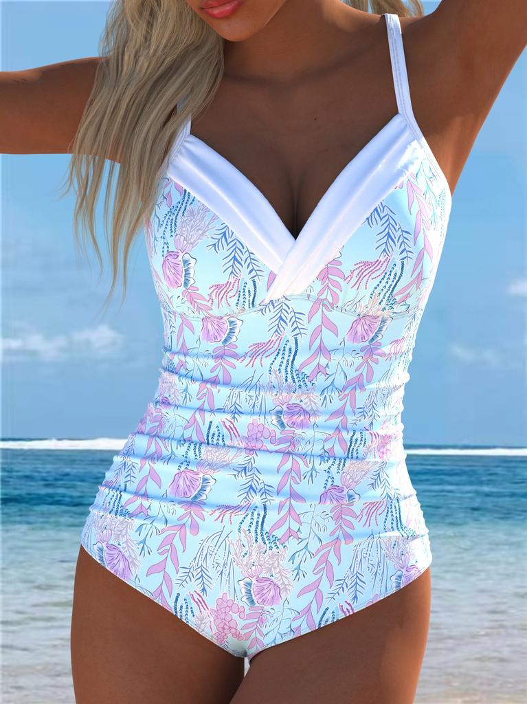 1011 new European and American printed one-piece swimsuit women's beach hot spring sexy swimsuit