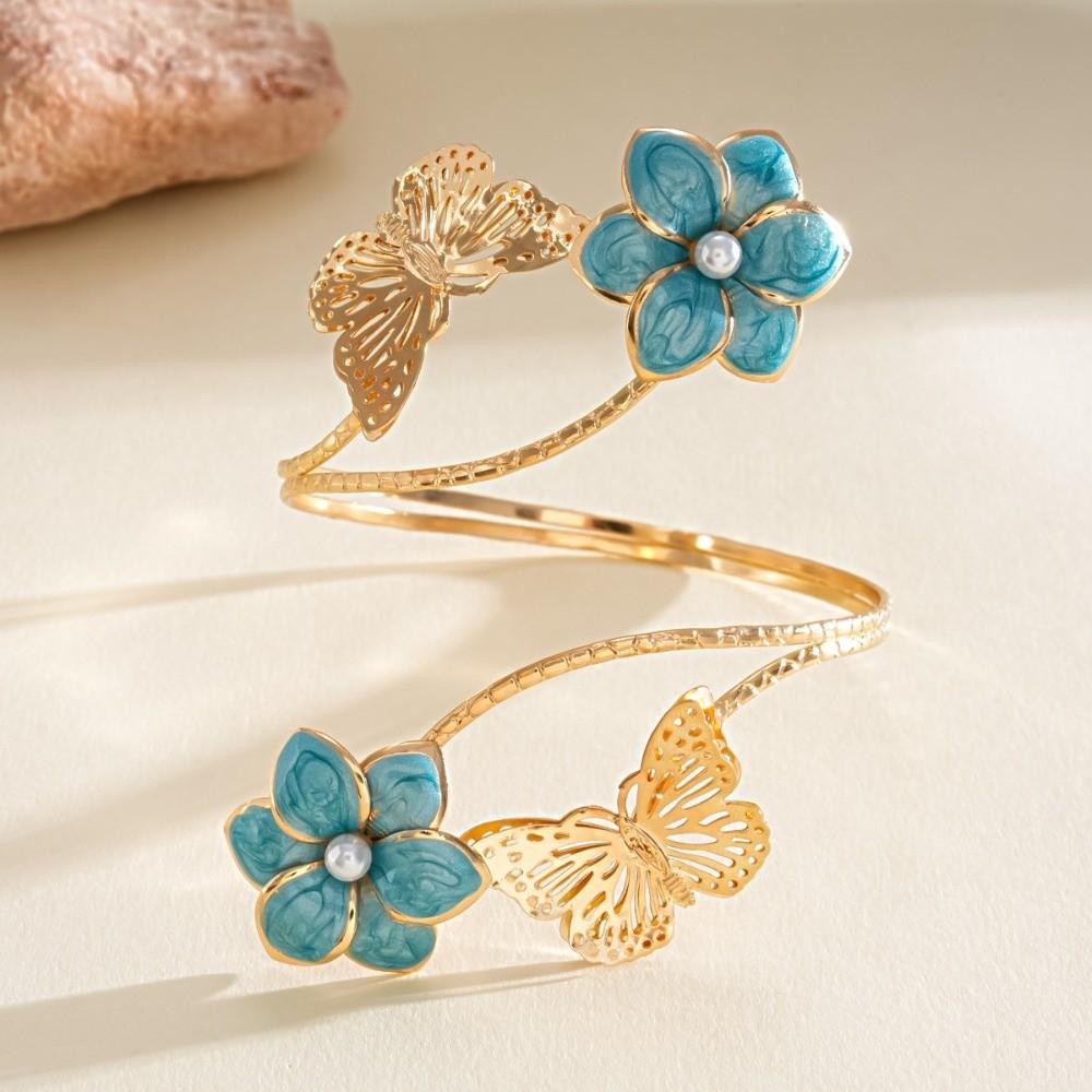 Iron Flower Butterfly Arm Cuff Twist Line Wide Open Arm Cuff Fashion Bohemian Bracelet Women