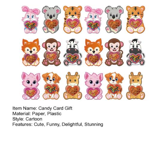 Valentine's Day Candy Cards for Kids Cartoon Greeting Card with Plastic Dome DIY Treat Holder for Classroom Gifts Exchange Party Favors