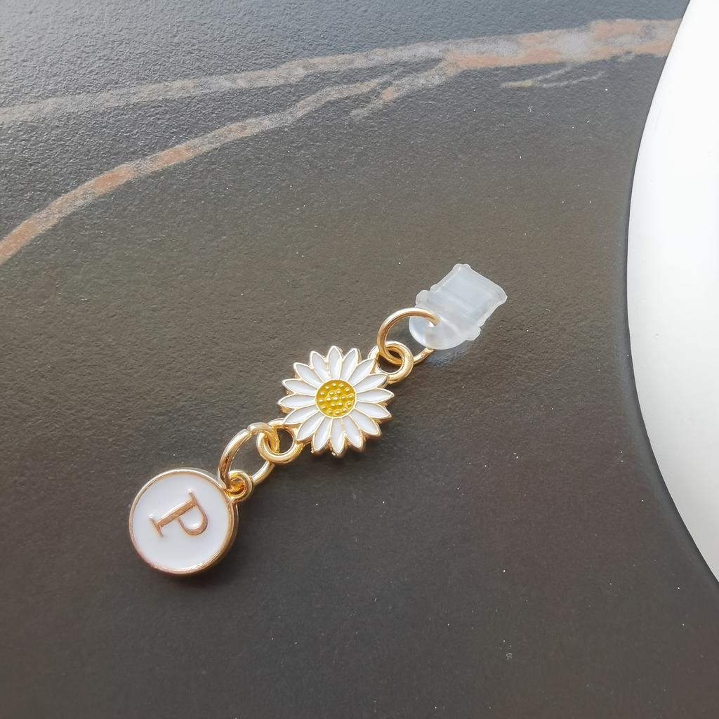 1 szt. Kreatywny stokrotka/słonecznik litera zatyczka przeciwkurzowa do telefonu komórkowego/europejskie i amerykańskie 26 wielkich liter A-Z zawieszka do telefonu komórkowego