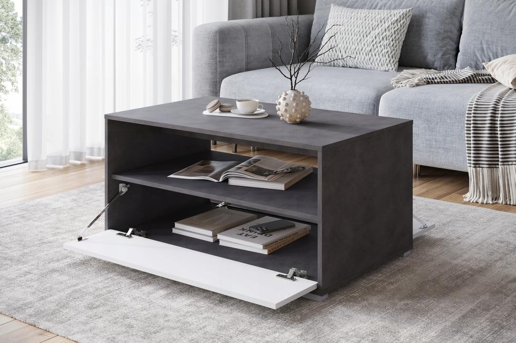 Rectangular coffee table for the living room with shelf and storage 90 cm Matera White