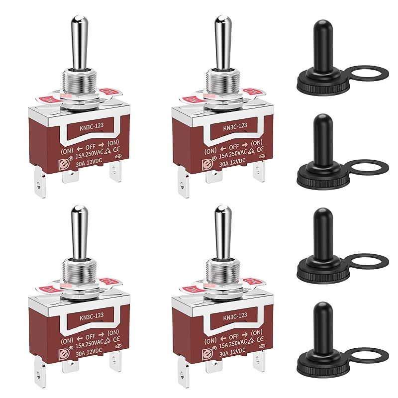 Waterproof Toggle Switch 12V Marine Boat Automotive Car SPST 2 Pin ON Off Toggle Switch with Boot Cover 30A 12 Volt 120V Heavy Duty -4pcs