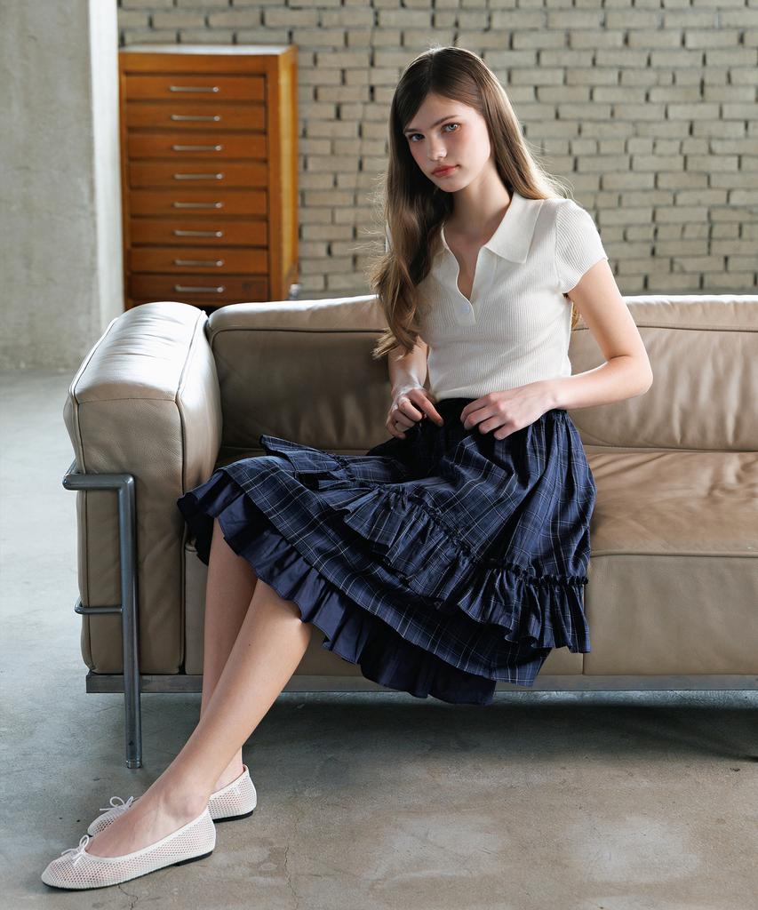 HYFVE Ribbed Collar Button Viscose Short Sleeve Knit