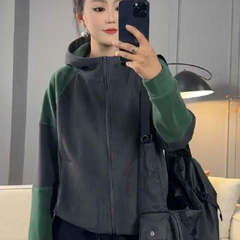 

Модный и Повседневный Универсальный Контрастный Кардиган с Капюшоном на Молнии, Куртка с Длинным Рукавом, Топ L серый