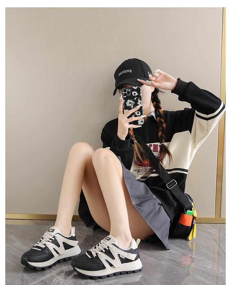 2025 Spring Women's Breathable White Korean Style Sneakers - Thick Sole Versatile Sports Casual Running Shoes
