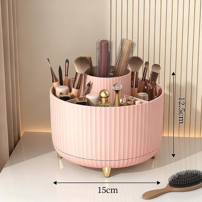 Organisateur de Maquillage Rotatif à 360° - 1 Pièce en Plastique Rangement Cosmétique avec 5 Compartiments - Support Multifonctionnel pour Pinceaux