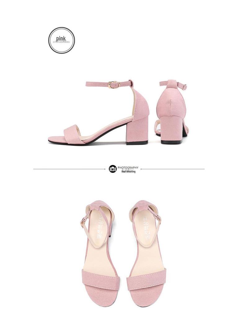 2025 Sommar Damskor Koreansk Stil Klumpig Klack Enrem Spänne Sandaler