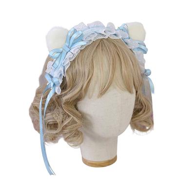 3WAY Cat Ear Head Dress Lolita Cat Ears Super Cute Cat Ears Maid Headband Ribbon Cosplay Cosplay Lolita [SRrabbit] (Light Blue)