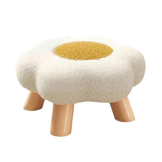 Flower Stool with Wooden Legs Cloud Velvet Cushion Footrest Stool Living Room Bedroom Couch Sofa Under-Desk Padded Seat Vanity Stool