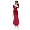 Summer New Mesh Pleated Meat Cover Thin Banquet Style Hip Skirt Pure Slim-fitting High-waisted V-neck Dress
