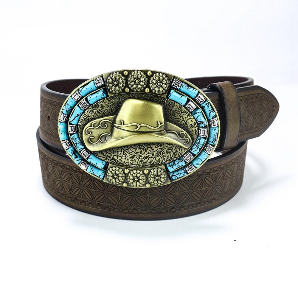 Мужской Вестерн Джинсовый Пояс-Шлейка Большая Пряжка Ретро Шляпа Панк ПУ Пояс 110cm